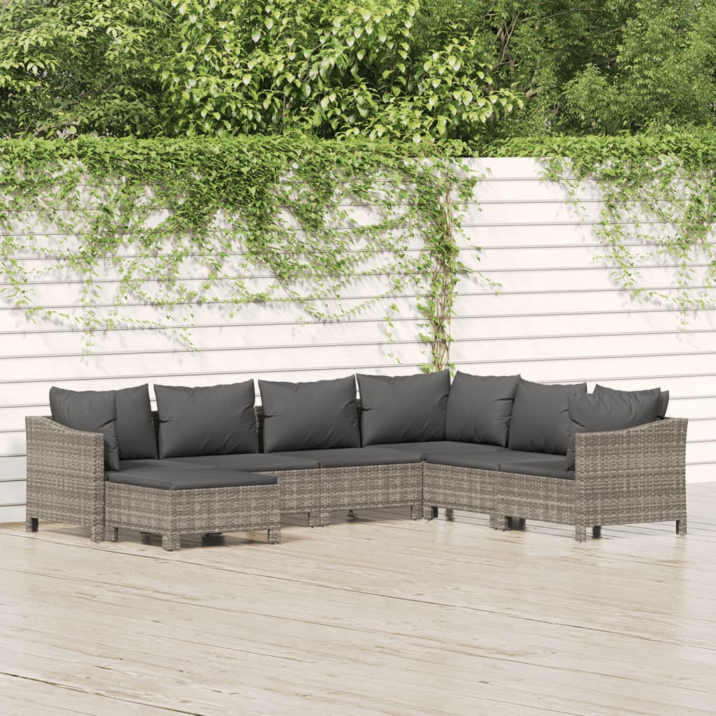7 Piece Garden Lounge Set With Cushions Grey Poly Rattan