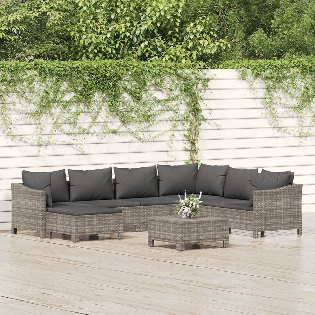 7 Piece Garden Lounge Set With Cushions Grey Poly Rattan