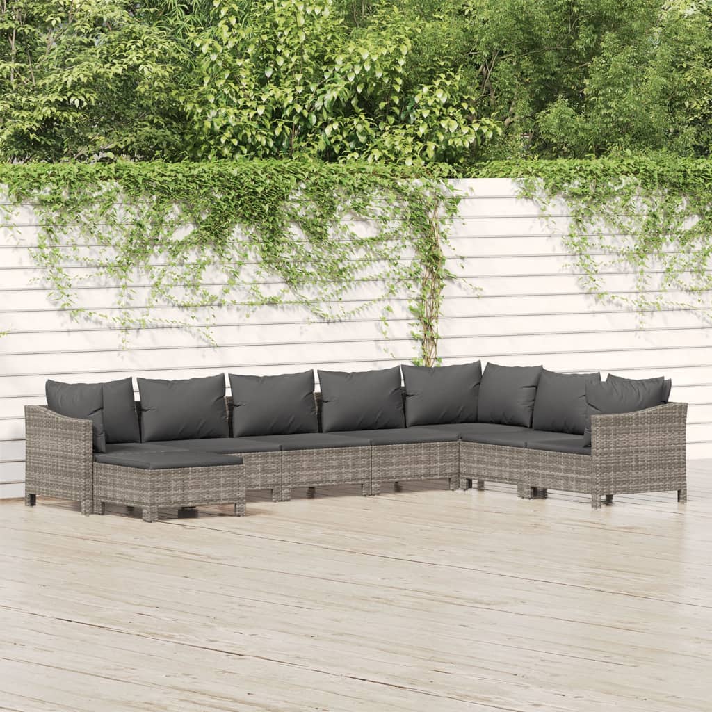 7 Piece Garden Lounge Set With Cushions Grey Poly Rattan