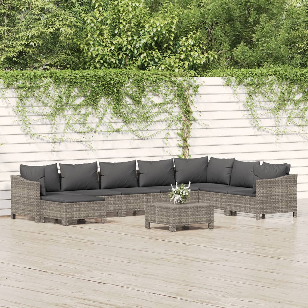 7 Piece Garden Lounge Set With Cushions Grey Poly Rattan