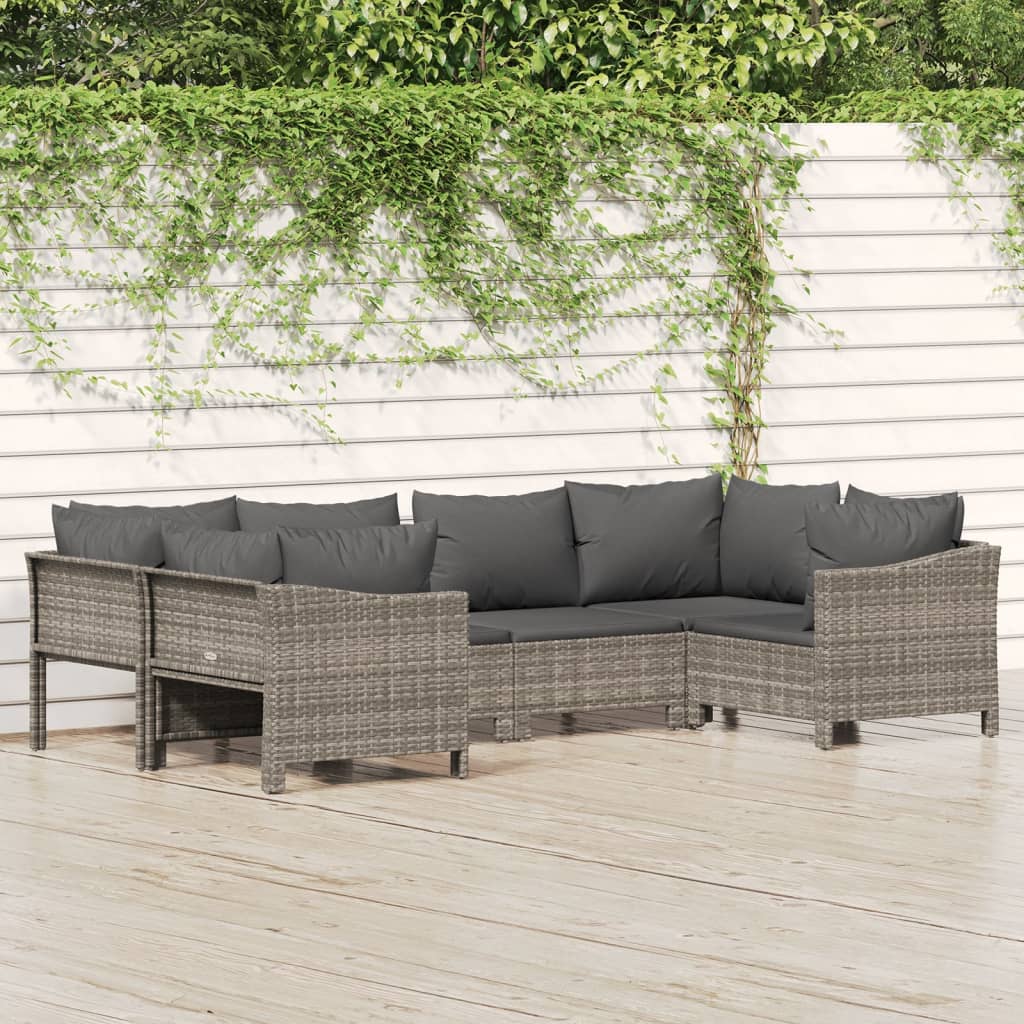 7 Piece Garden Lounge Set With Cushions Grey Poly Rattan