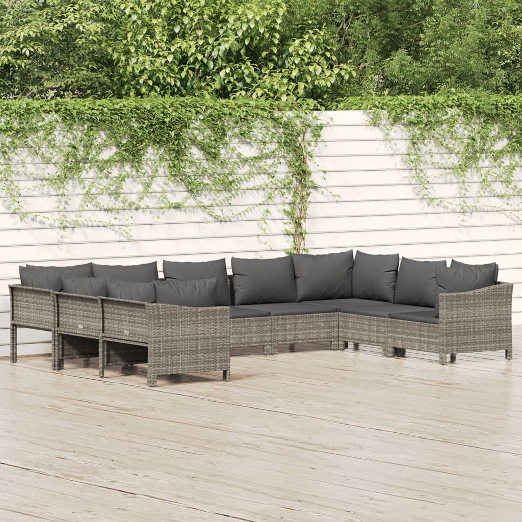 11 Piece Garden Lounge Set With Cushions Grey Poly Rattan