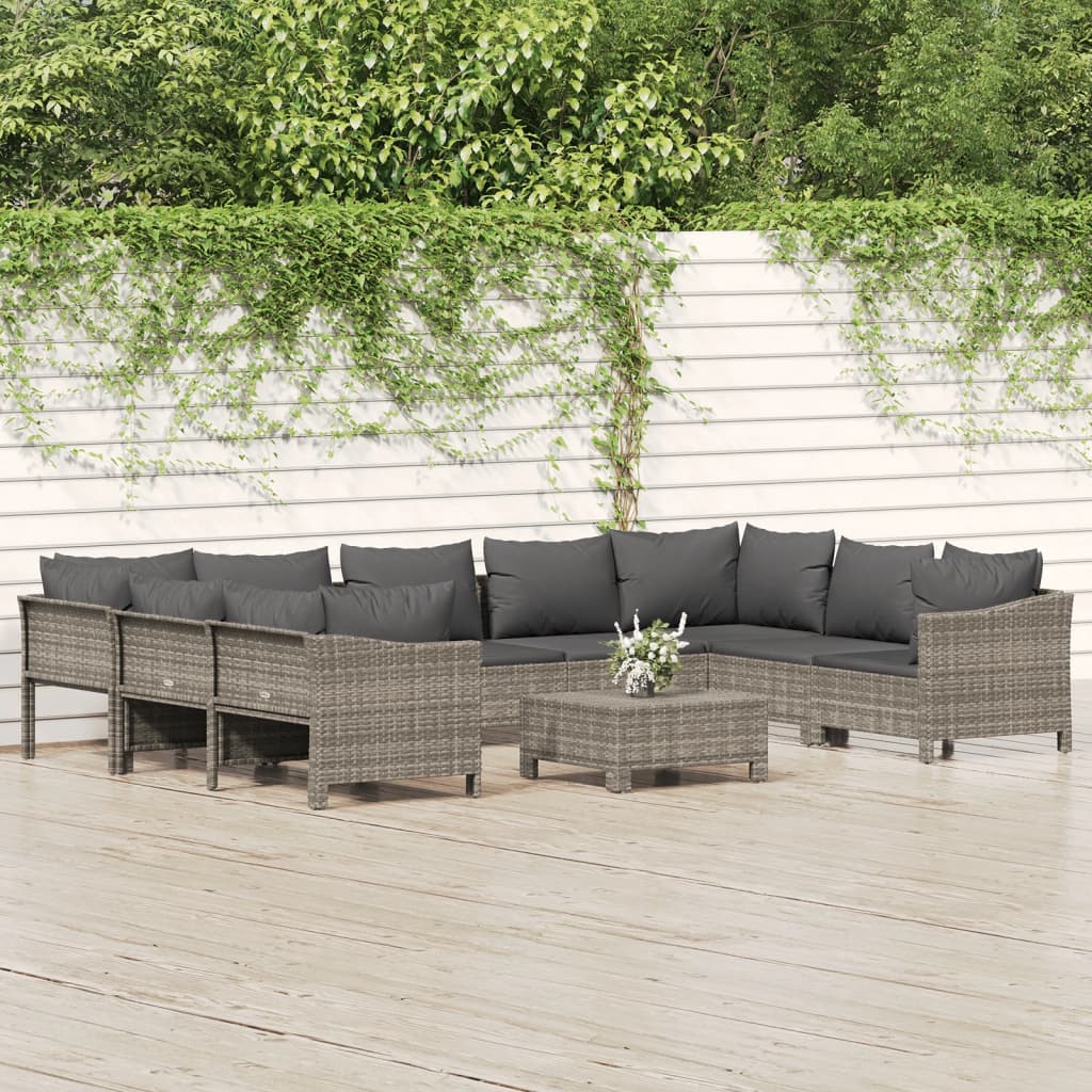 11 Piece Garden Lounge Set With Cushions Grey Poly Rattan