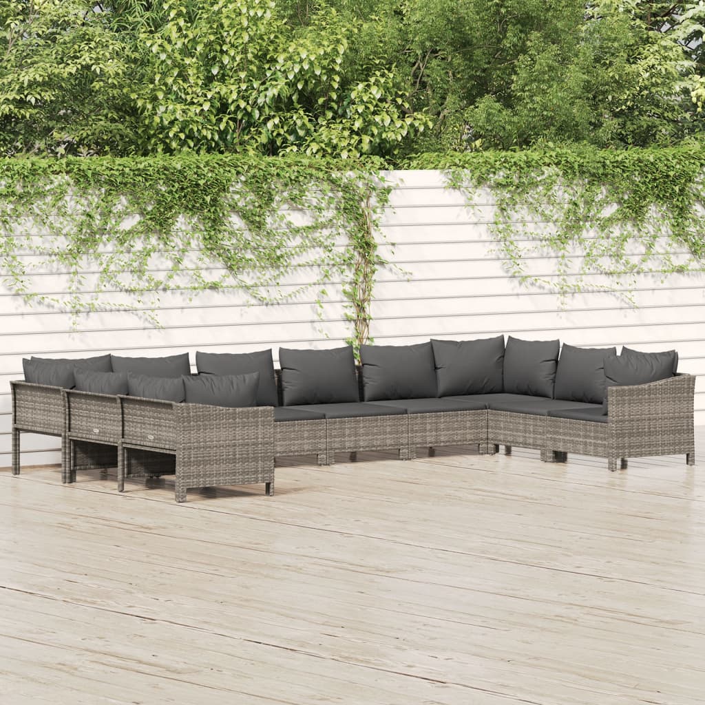 11 Piece Garden Lounge Set With Cushions Grey Poly Rattan