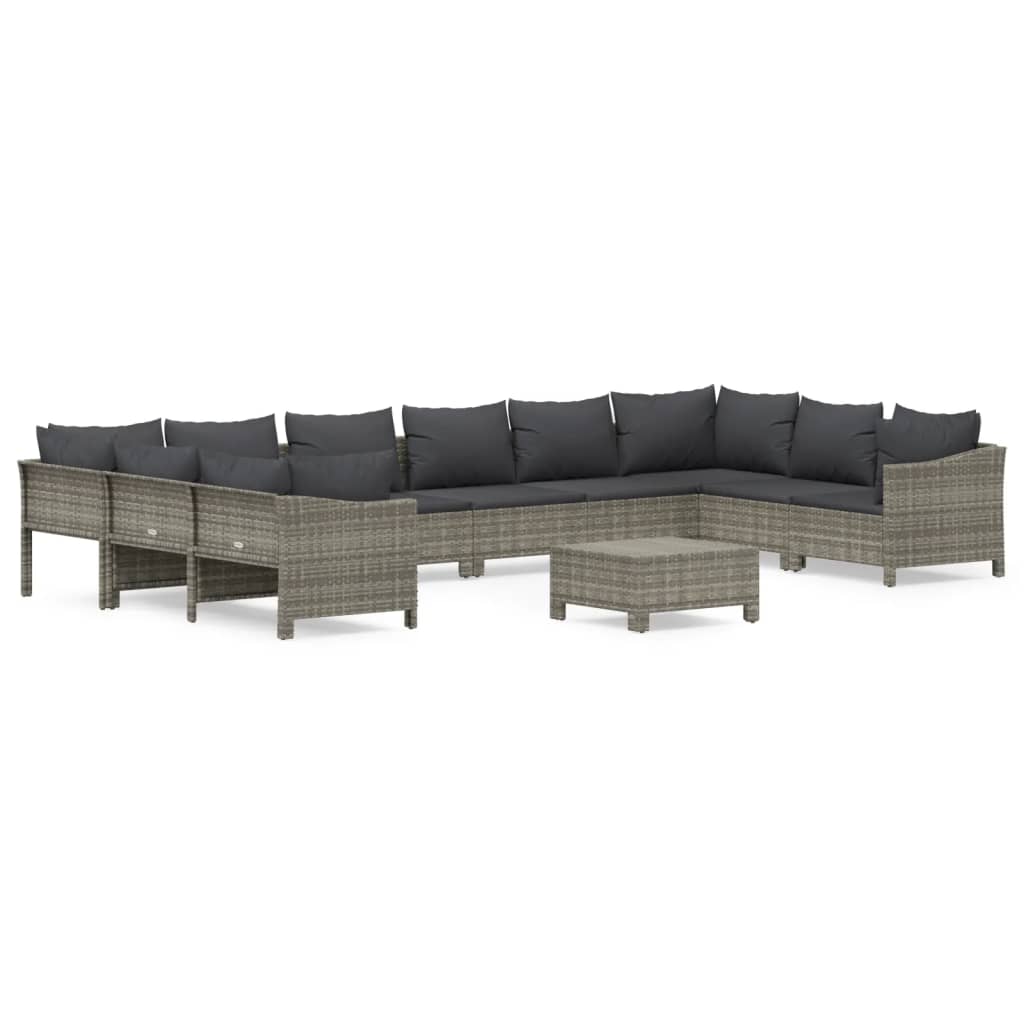 11 Piece Garden Lounge Set With Cushions Grey Poly Rattan