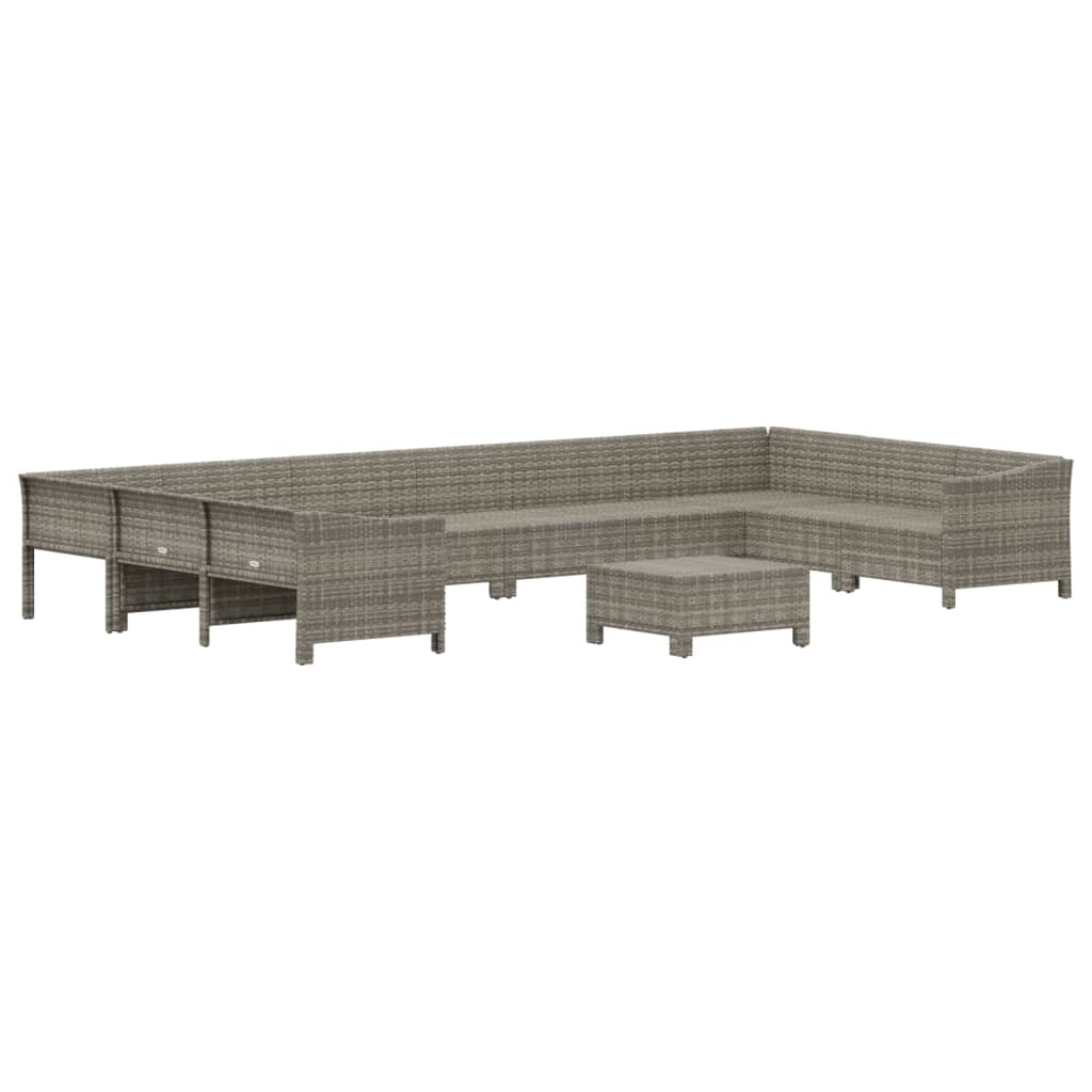 11 Piece Garden Lounge Set With Cushions Grey Poly Rattan