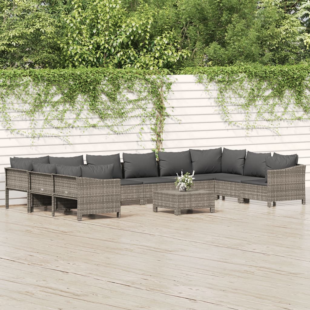 11 Piece Garden Lounge Set With Cushions Grey Poly Rattan