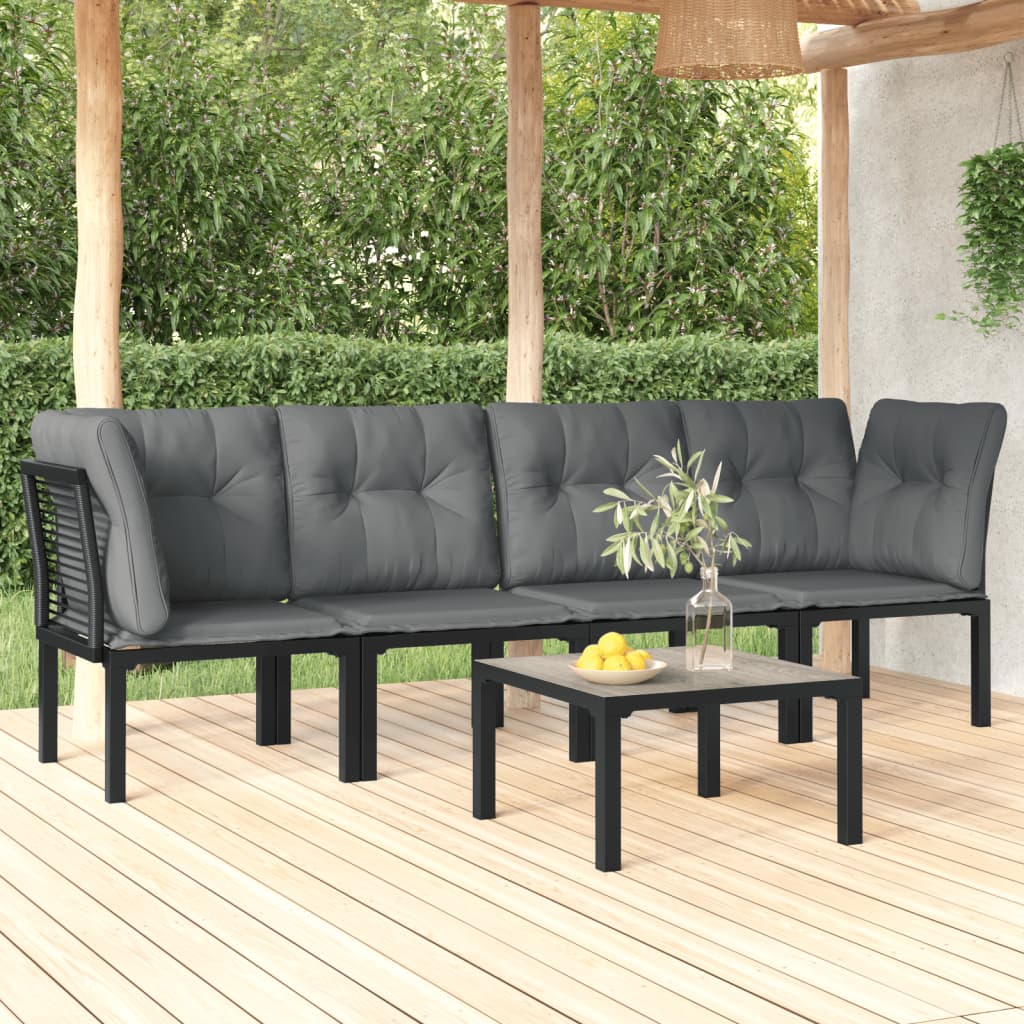 4 Piece Garden Lounge Set Black And Grey Poly Rattan