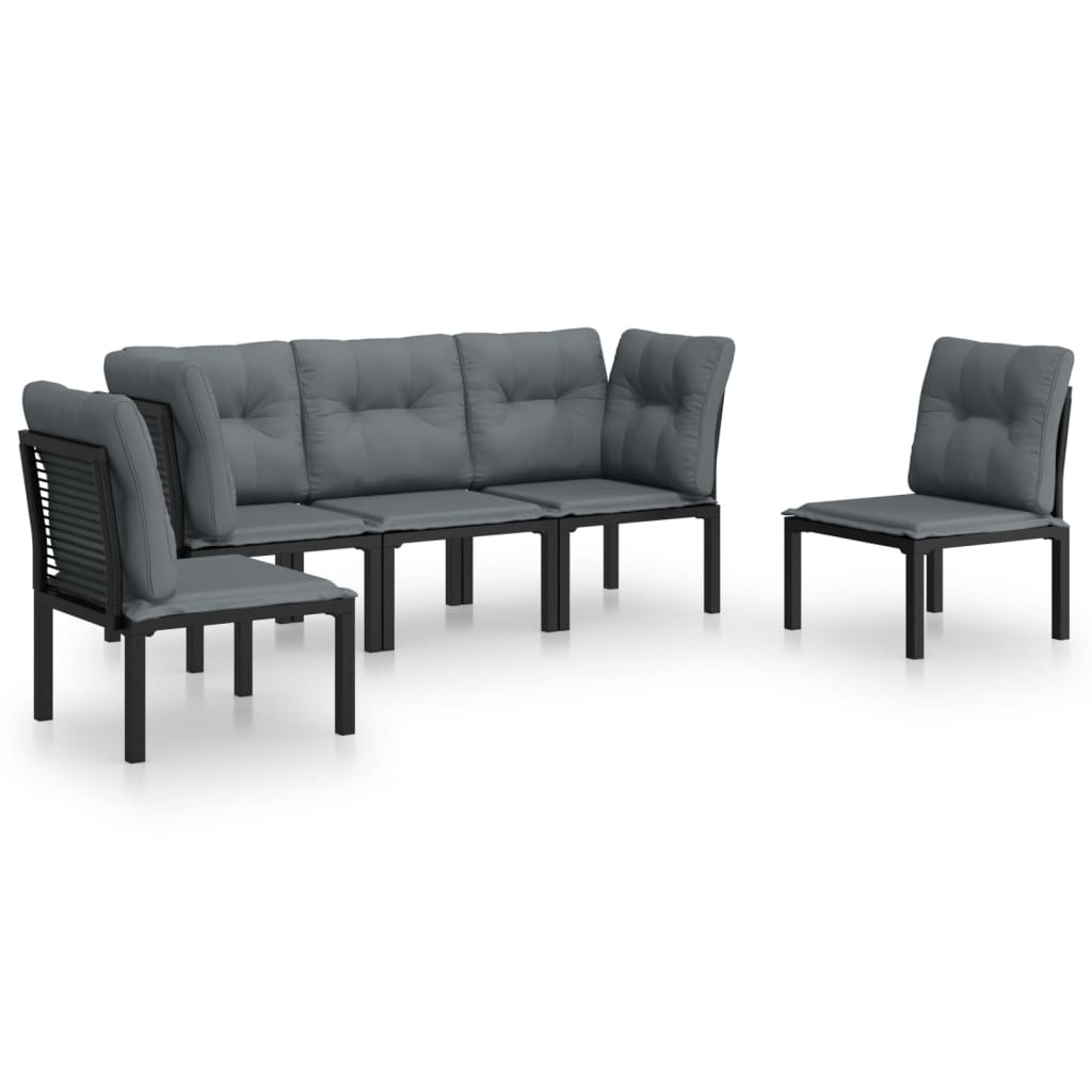 5 Piece Garden Lounge Set Black And Grey Poly Rattan
