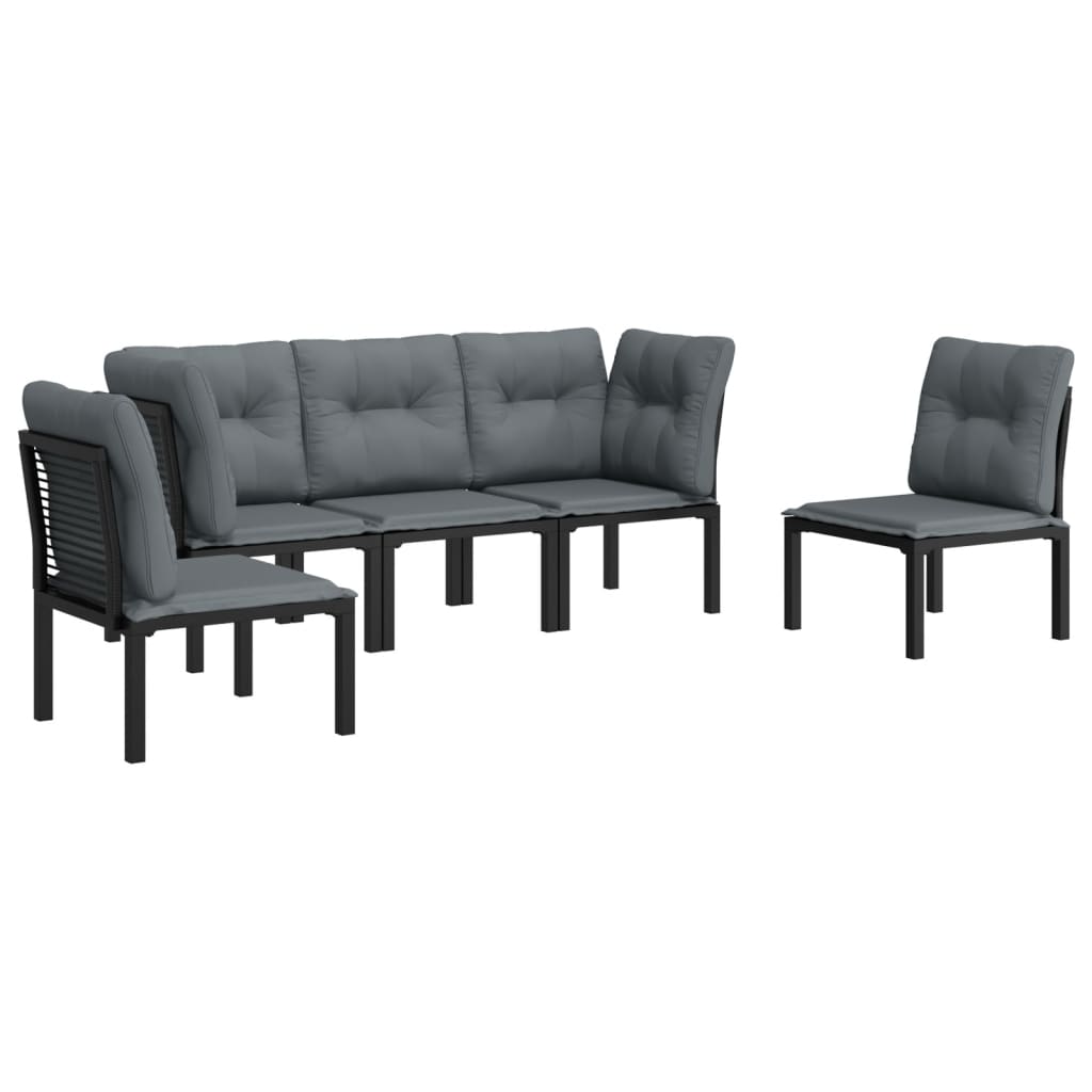 5 Piece Garden Lounge Set Black And Grey Poly Rattan