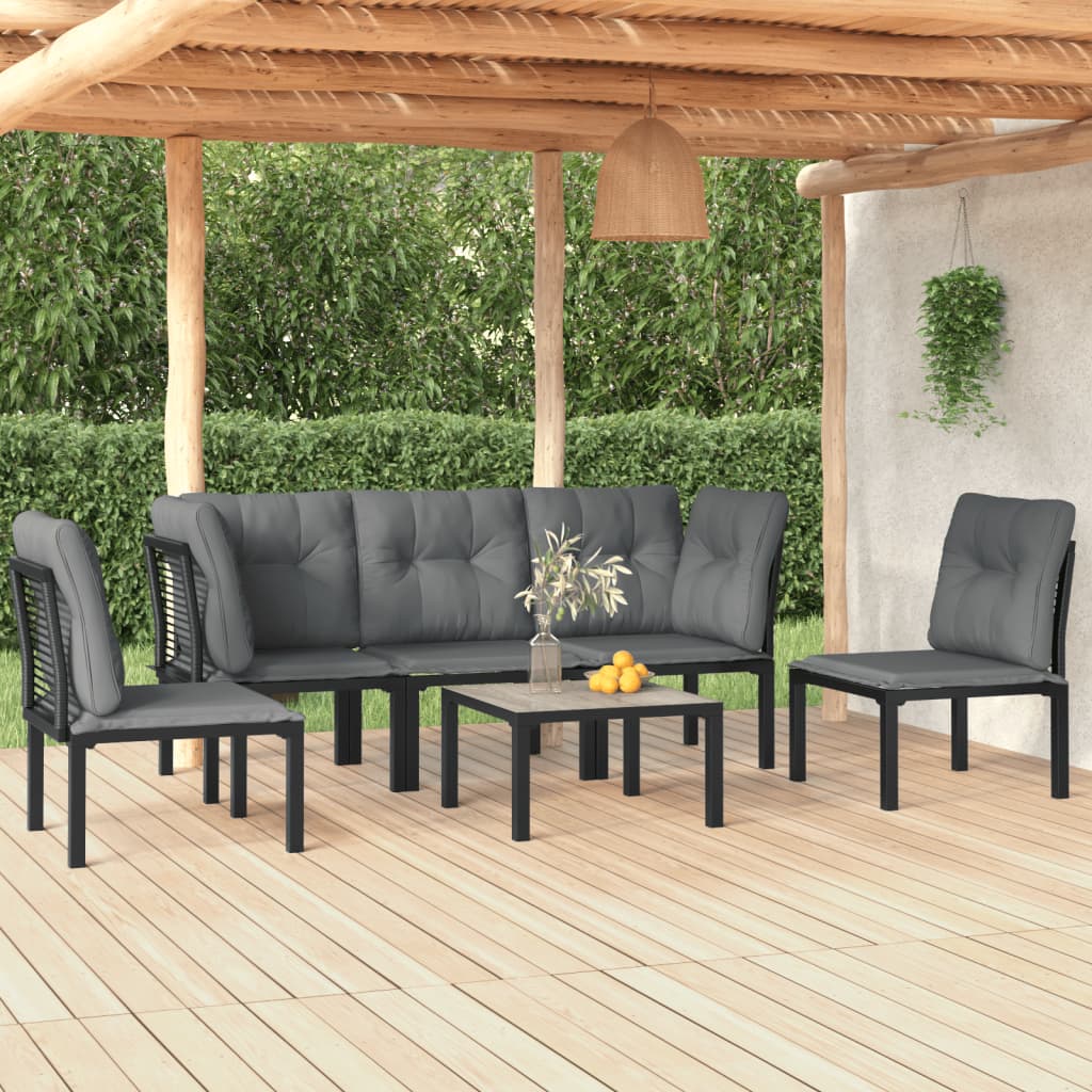 5 Piece Garden Lounge Set Black And Grey Poly Rattan