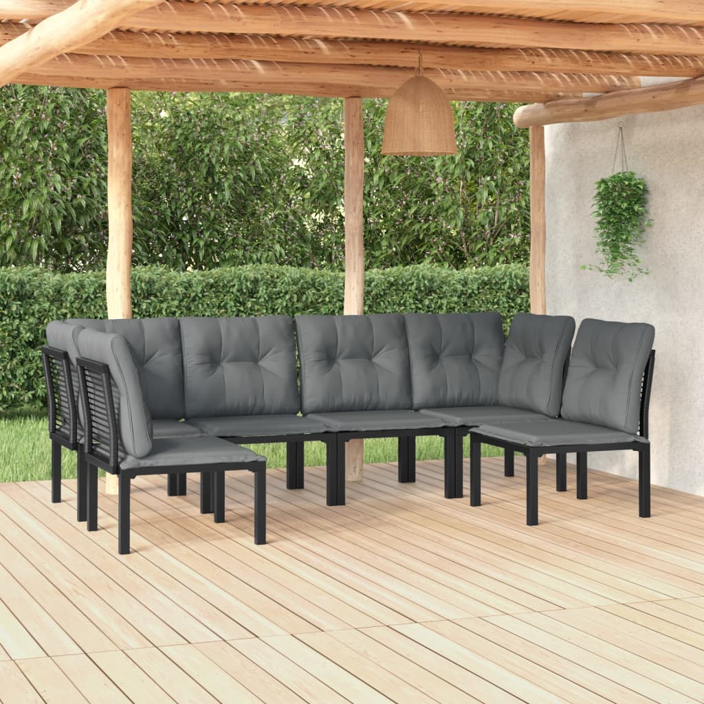 5 Piece Garden Lounge Set Black And Grey Poly Rattan