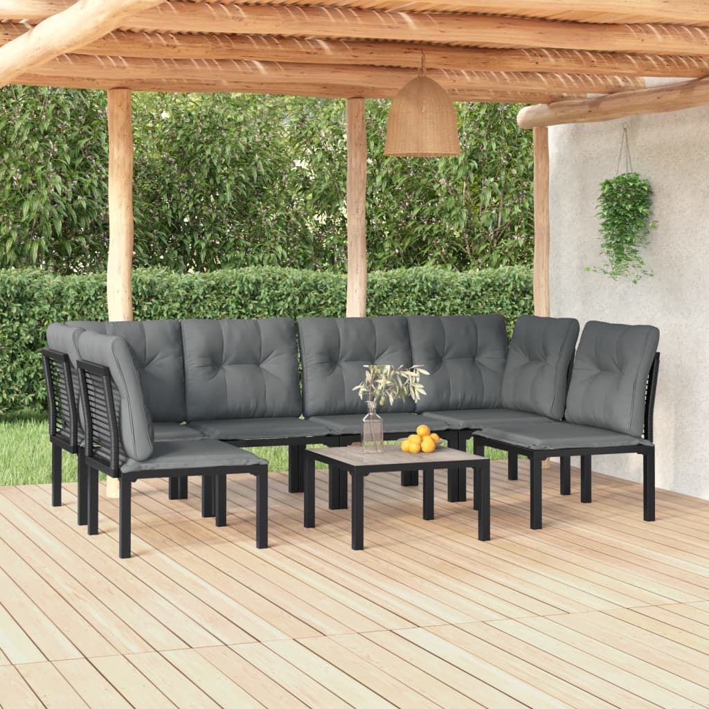 5 Piece Garden Lounge Set Black And Grey Poly Rattan