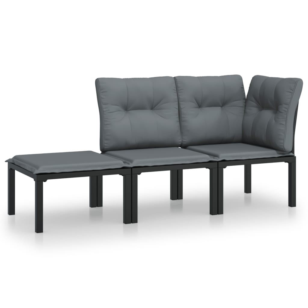 3 Piece Garden Lounge Set Black And Grey Poly Rattan
