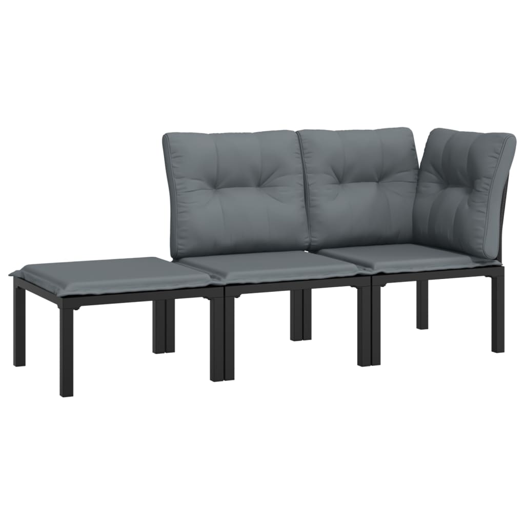 3 Piece Garden Lounge Set Black And Grey Poly Rattan