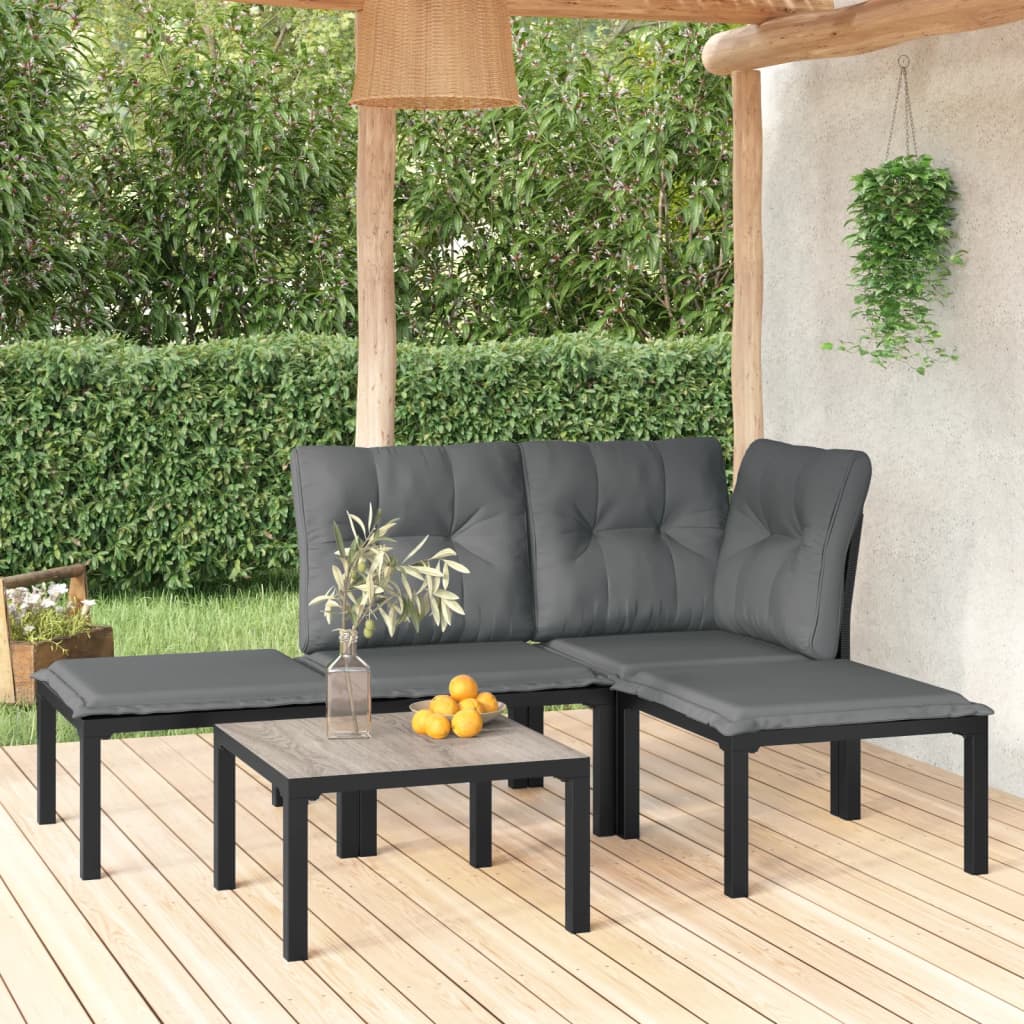 3 Piece Garden Lounge Set Black And Grey Poly Rattan