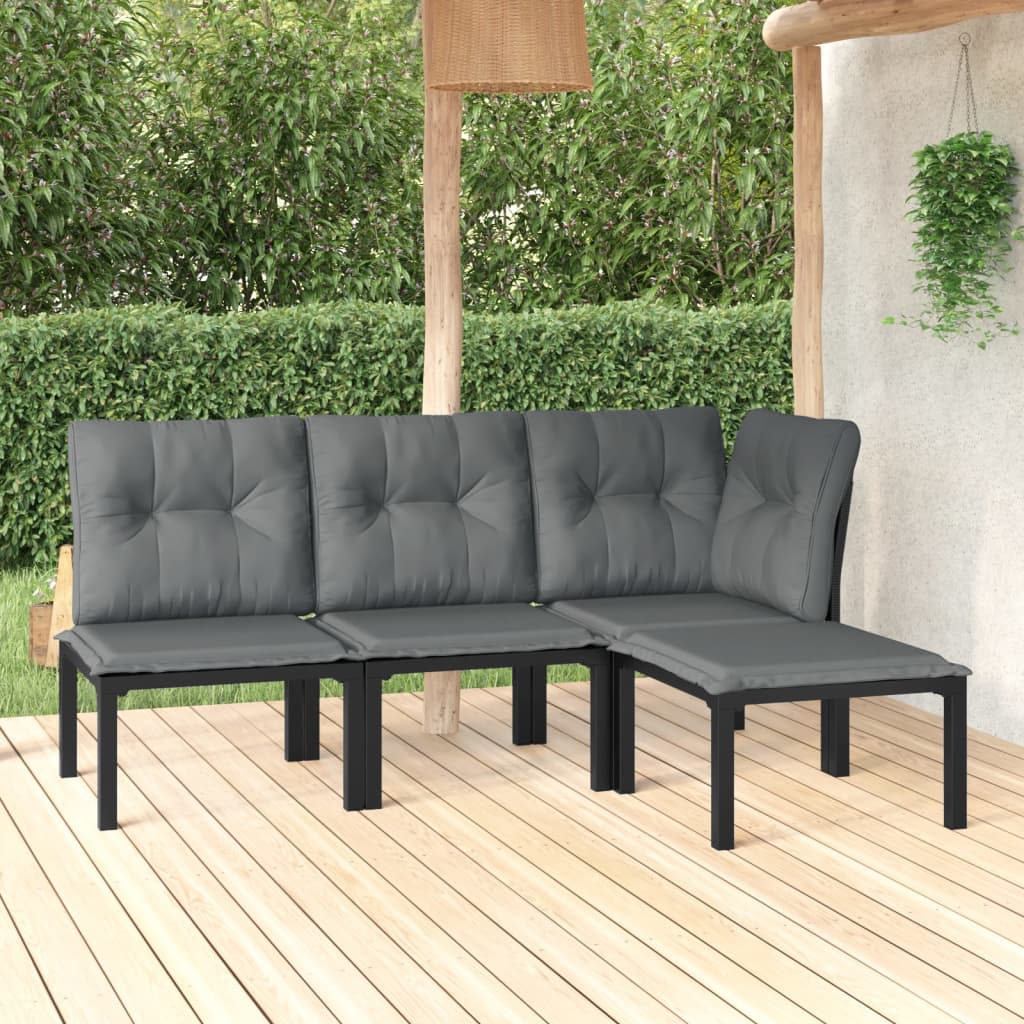 3 Piece Garden Lounge Set Black And Grey Poly Rattan