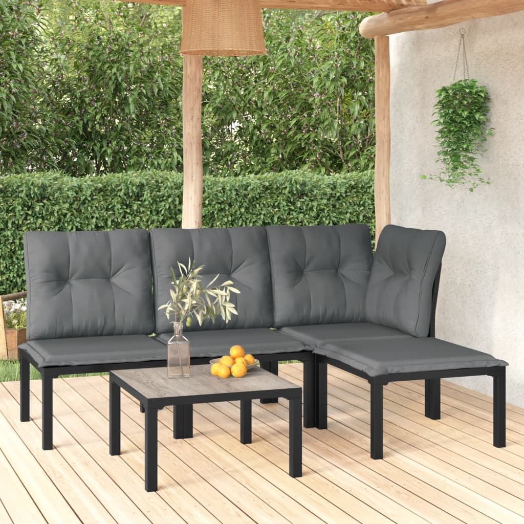 3 Piece Garden Lounge Set Black And Grey Poly Rattan