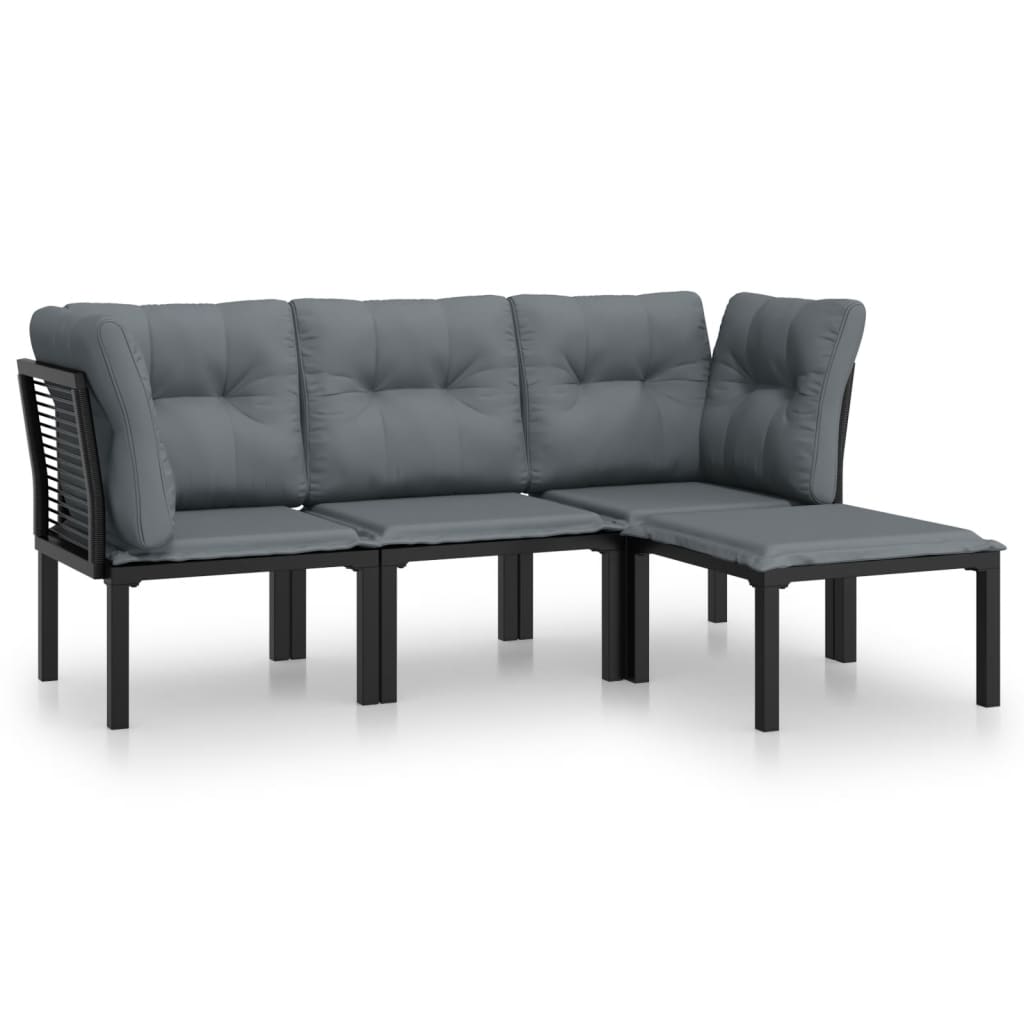 4 Piece Garden Lounge Set Black And Grey Poly Rattan