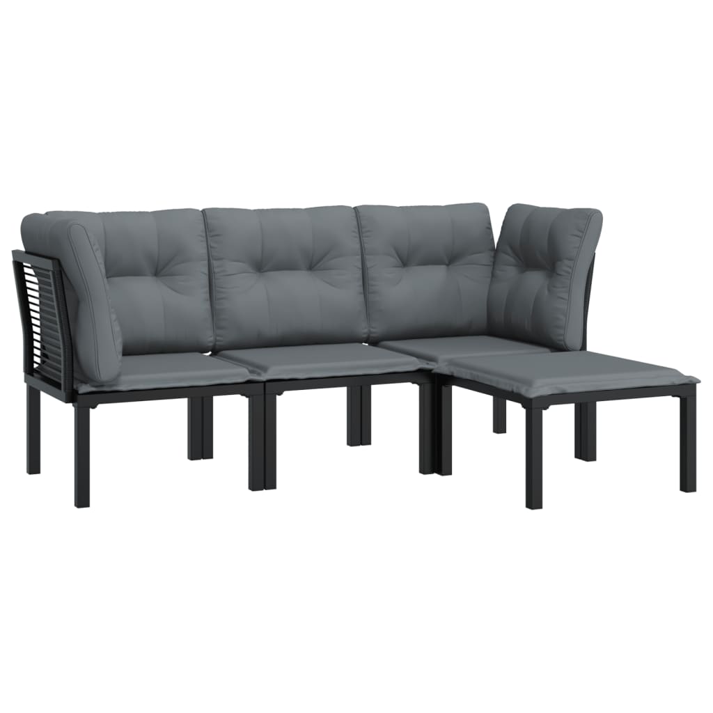 4 Piece Garden Lounge Set Black And Grey Poly Rattan