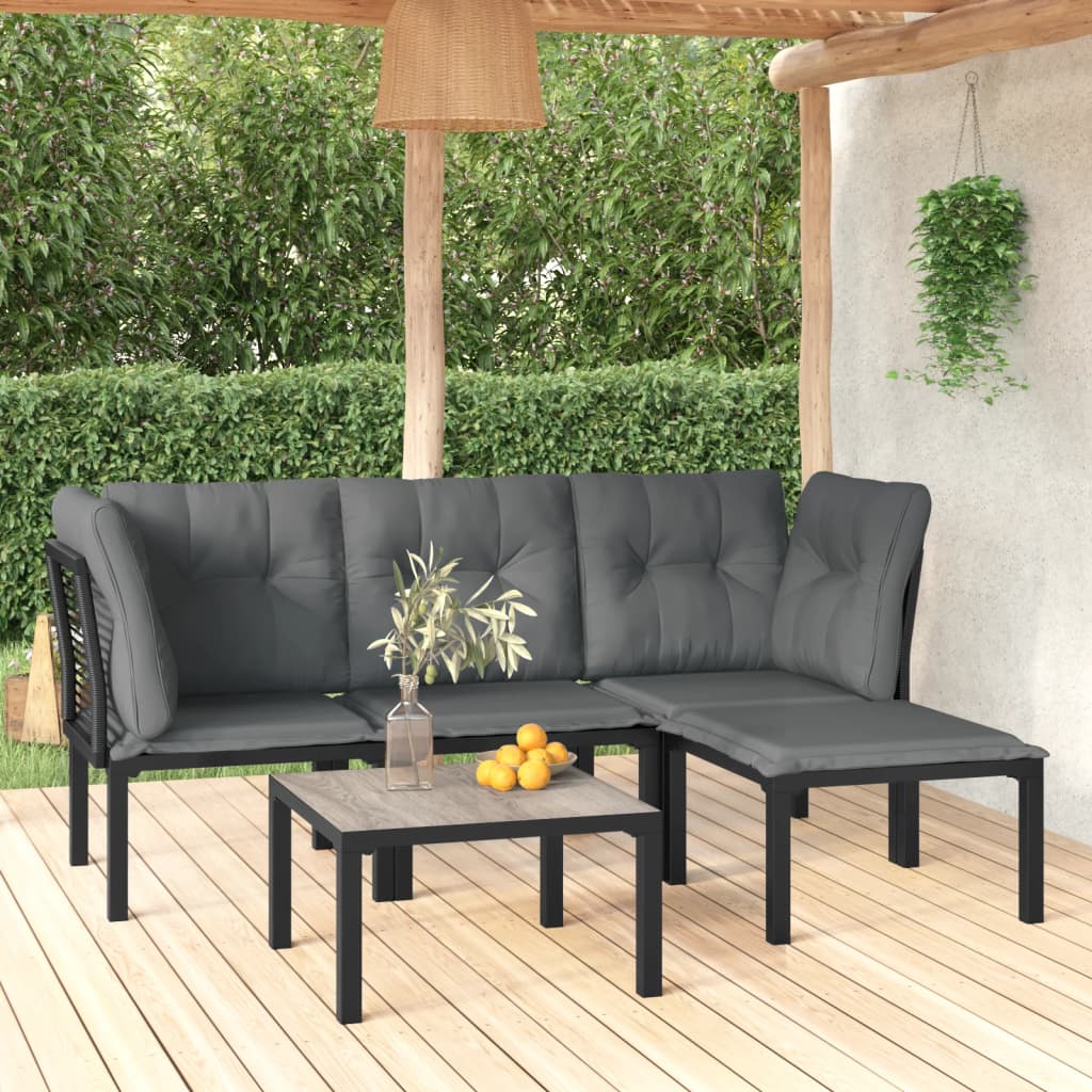 4 Piece Garden Lounge Set Black And Grey Poly Rattan