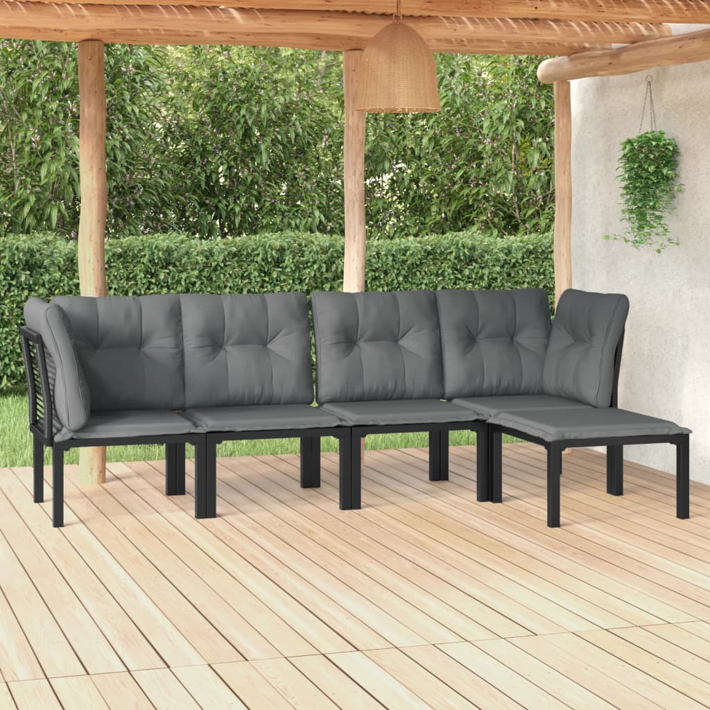 4 Piece Garden Lounge Set Black And Grey Poly Rattan