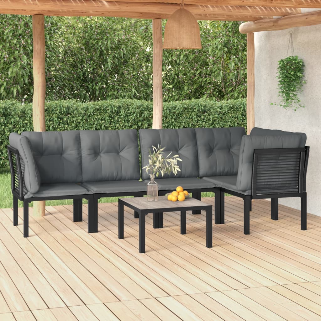5 Piece Garden Lounge Set Black And Grey Poly Rattan