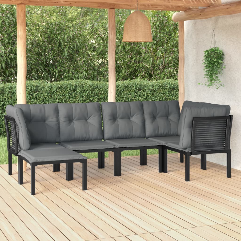 7 Piece Garden Lounge Set Black And Grey Poly Rattan