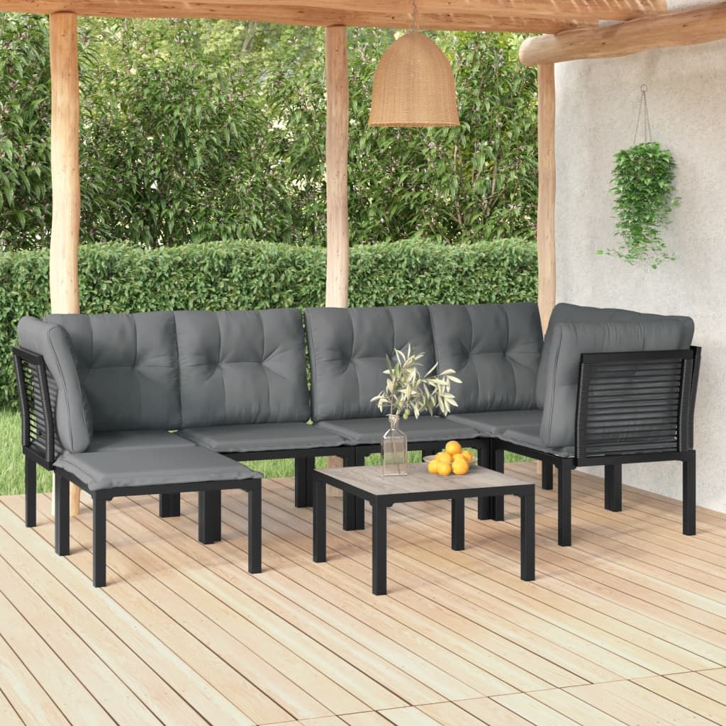 7 Piece Garden Lounge Set Black And Grey Poly Rattan