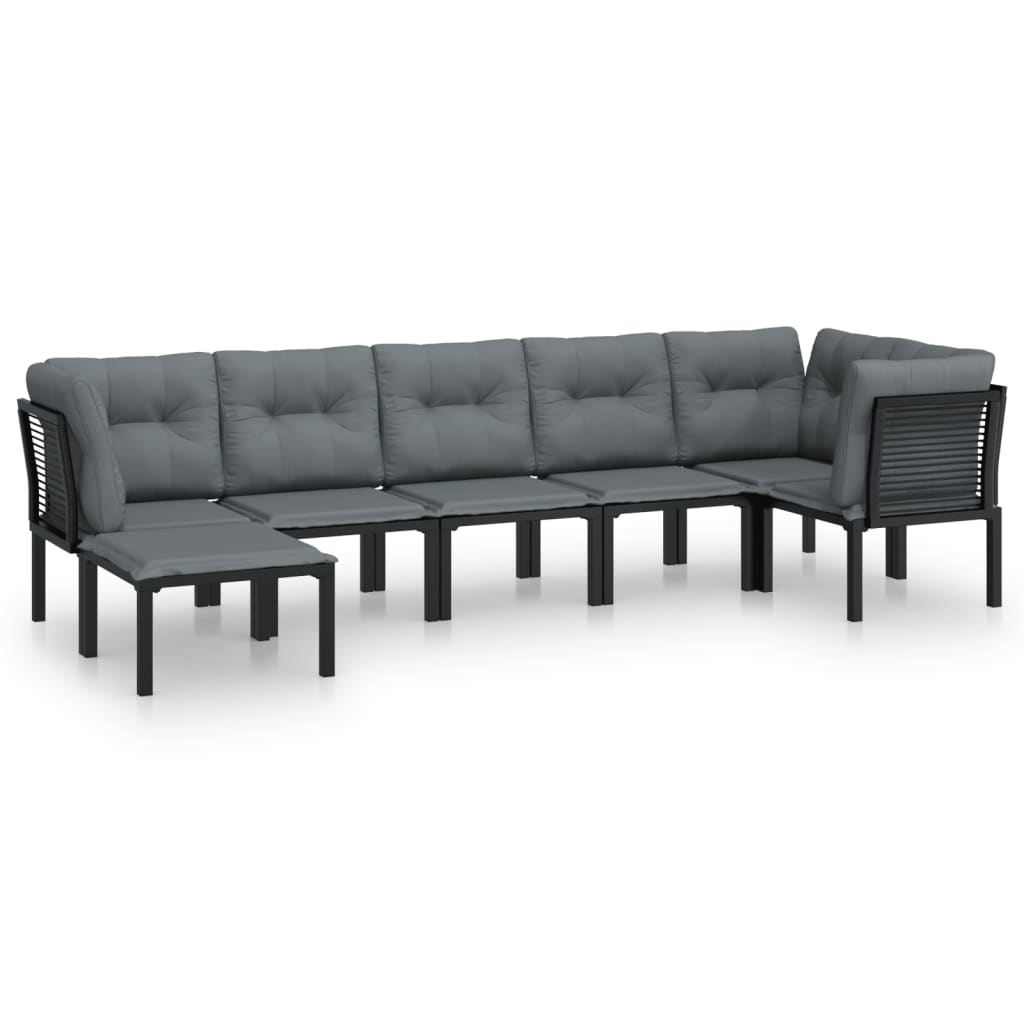 7 Piece Garden Lounge Set Black And Grey Poly Rattan