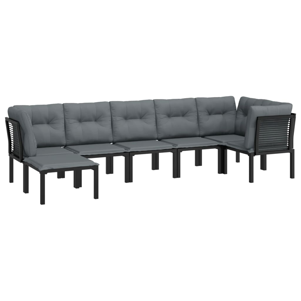 7 Piece Garden Lounge Set Black And Grey Poly Rattan