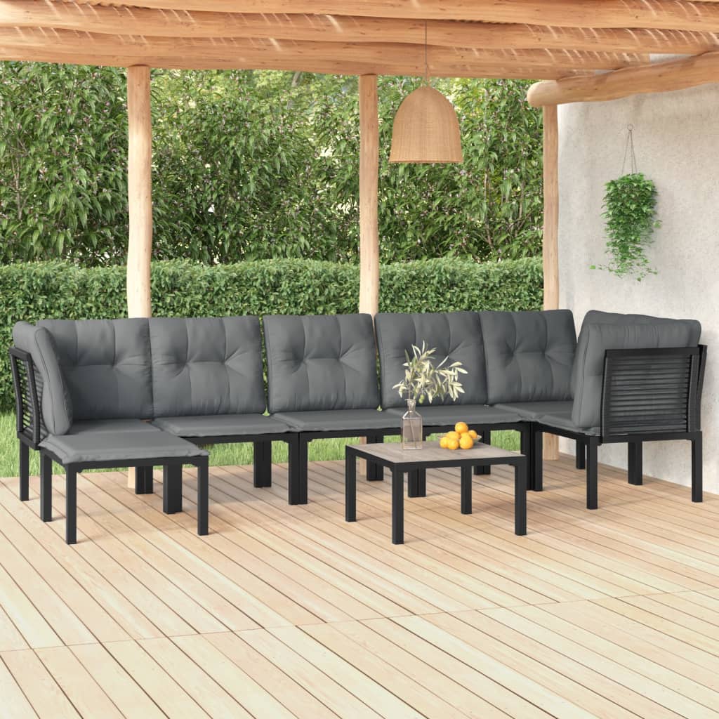 7 Piece Garden Lounge Set Black And Grey Poly Rattan