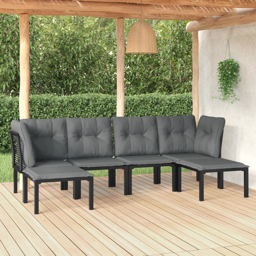 7 Piece Garden Lounge Set Black And Grey Poly Rattan