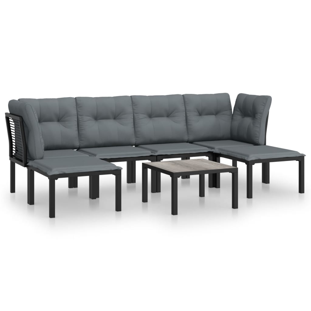 7 Piece Garden Lounge Set Black And Grey Poly Rattan