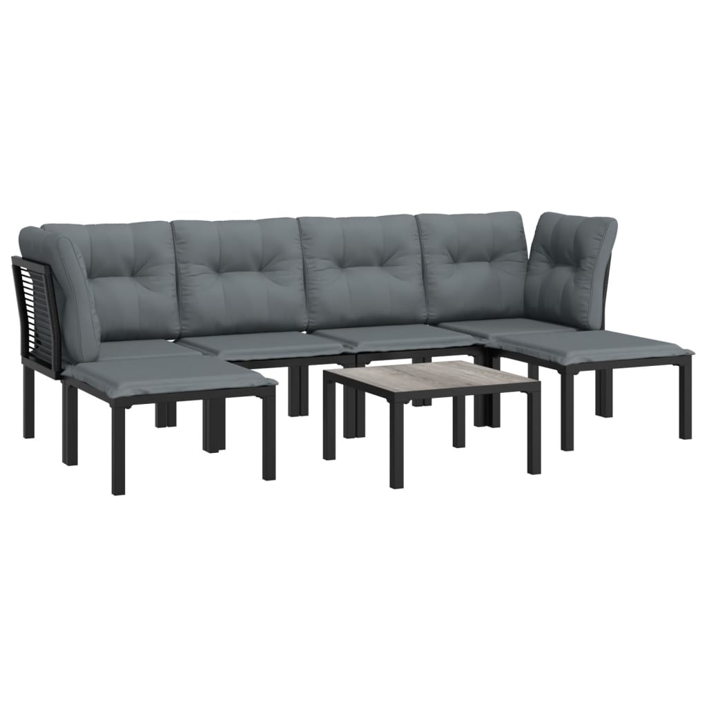 7 Piece Garden Lounge Set Black And Grey Poly Rattan