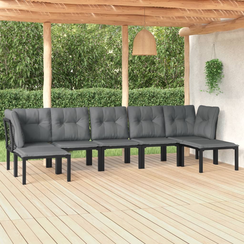 7 Piece Garden Lounge Set Black And Grey Poly Rattan