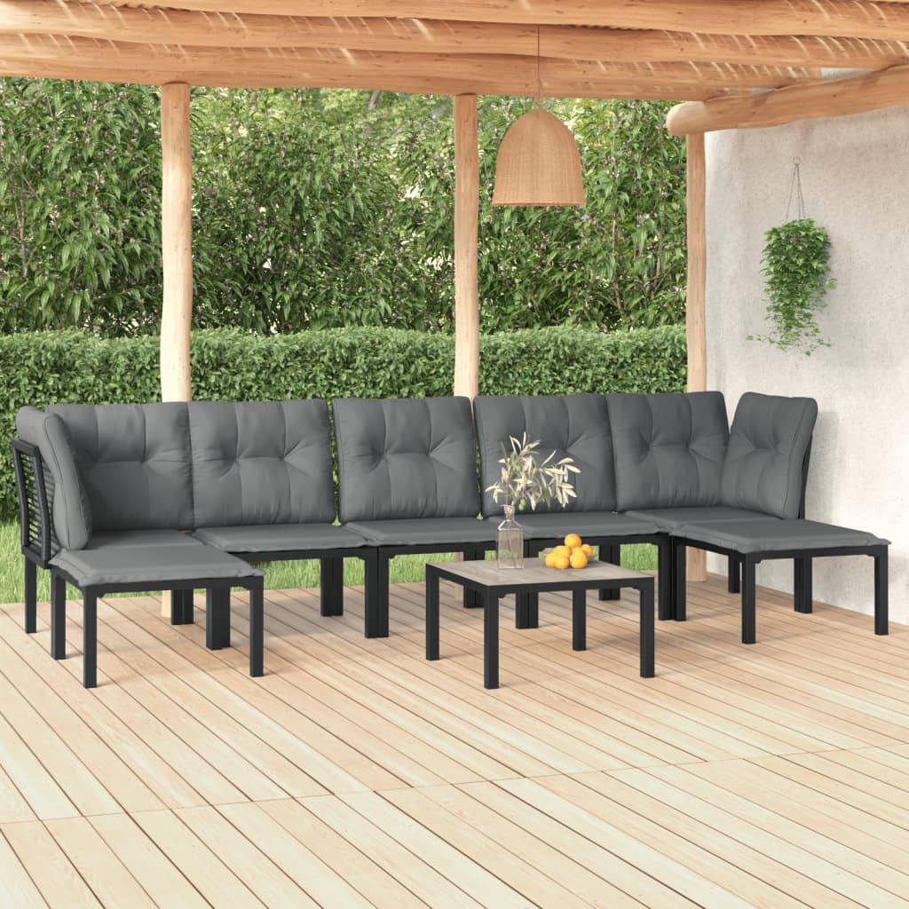 7 Piece Garden Lounge Set Black And Grey Poly Rattan