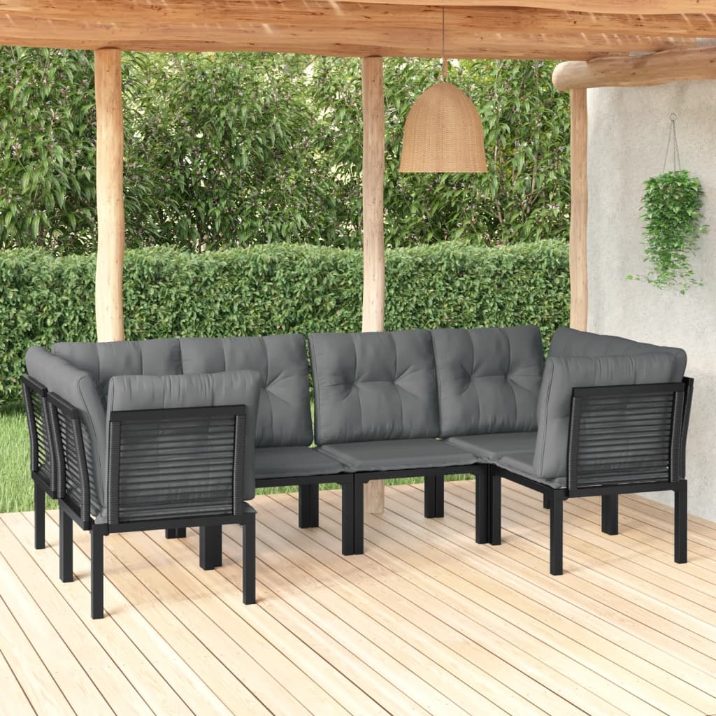 7 Piece Garden Lounge Set Black And Grey Poly Rattan