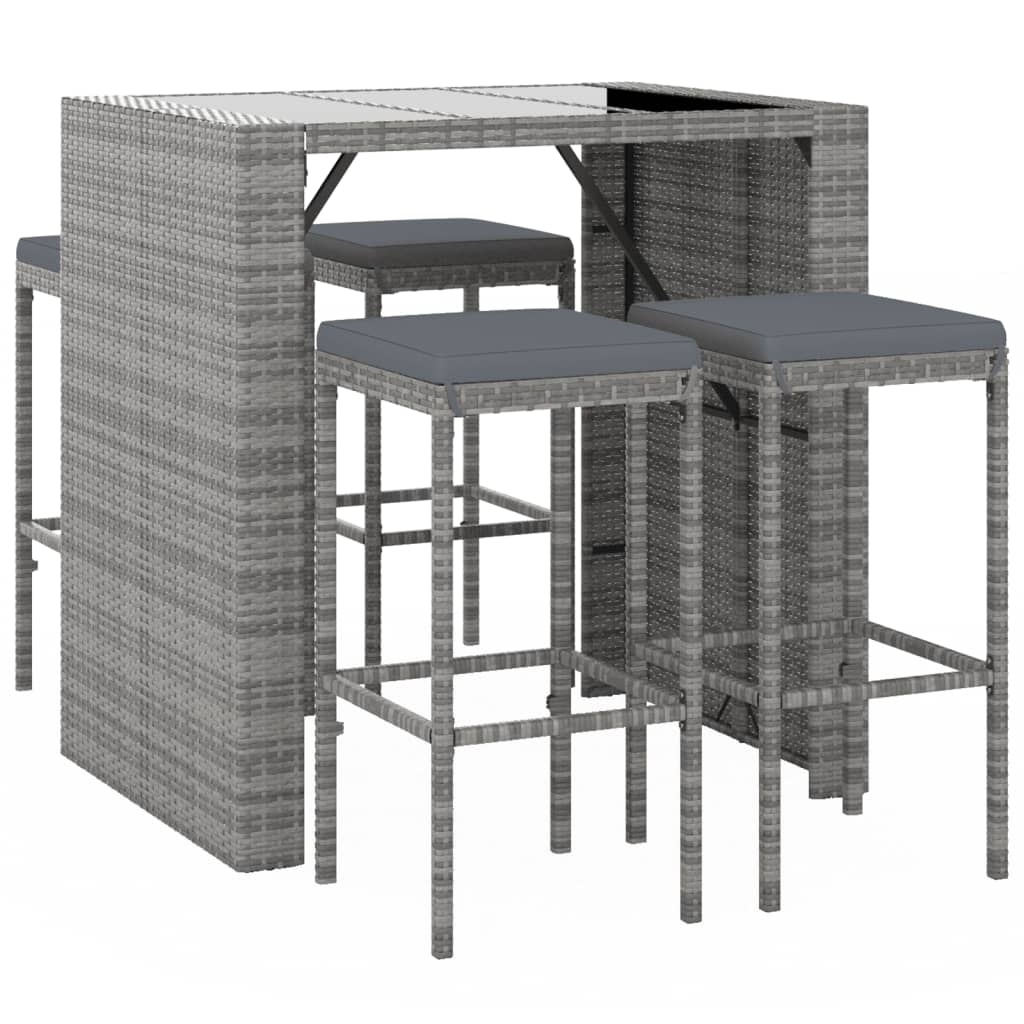5 Piece Garden Bar Set With Cushions Poly Rattan