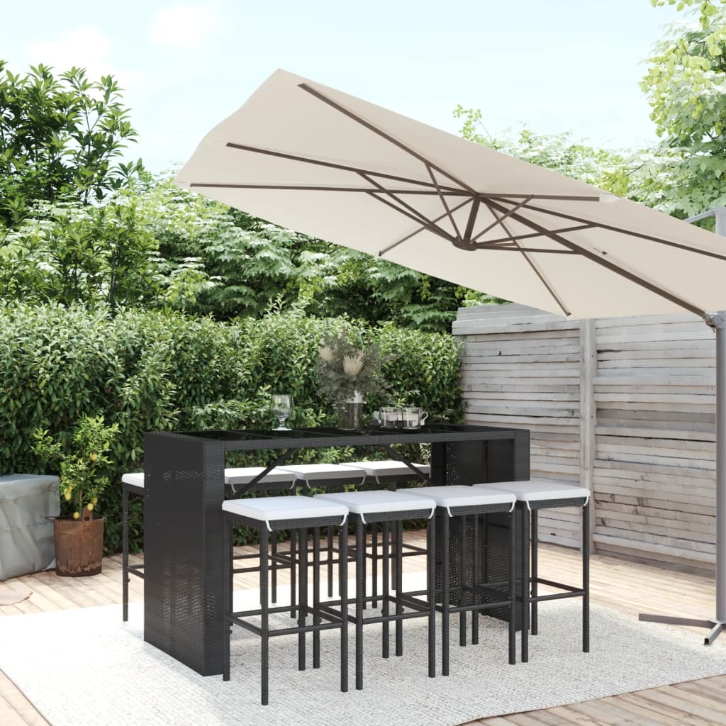 5 Piece Garden Bar Set With Cushions Poly Rattan