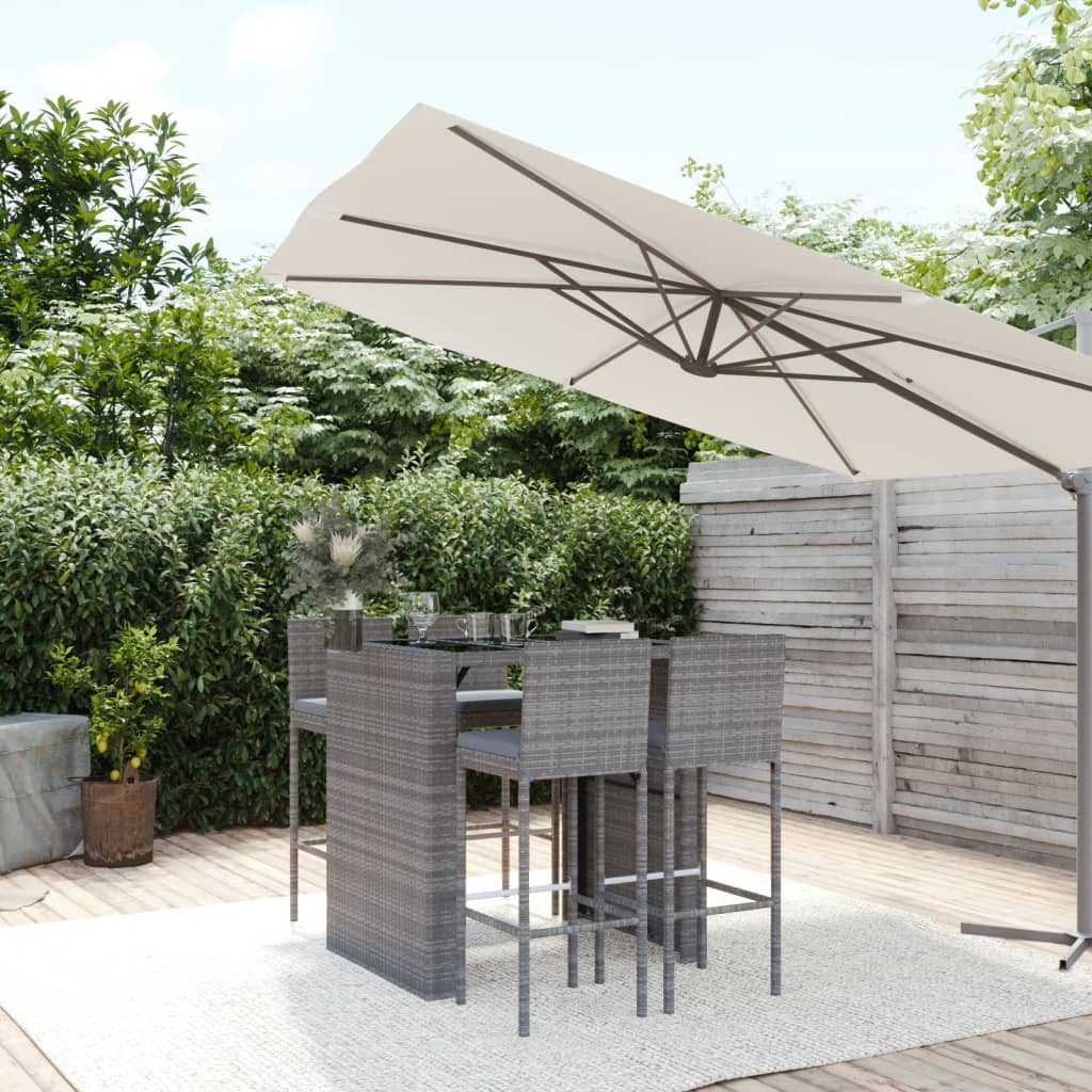5 Piece Garden Bar Set With Cushions Poly Rattan