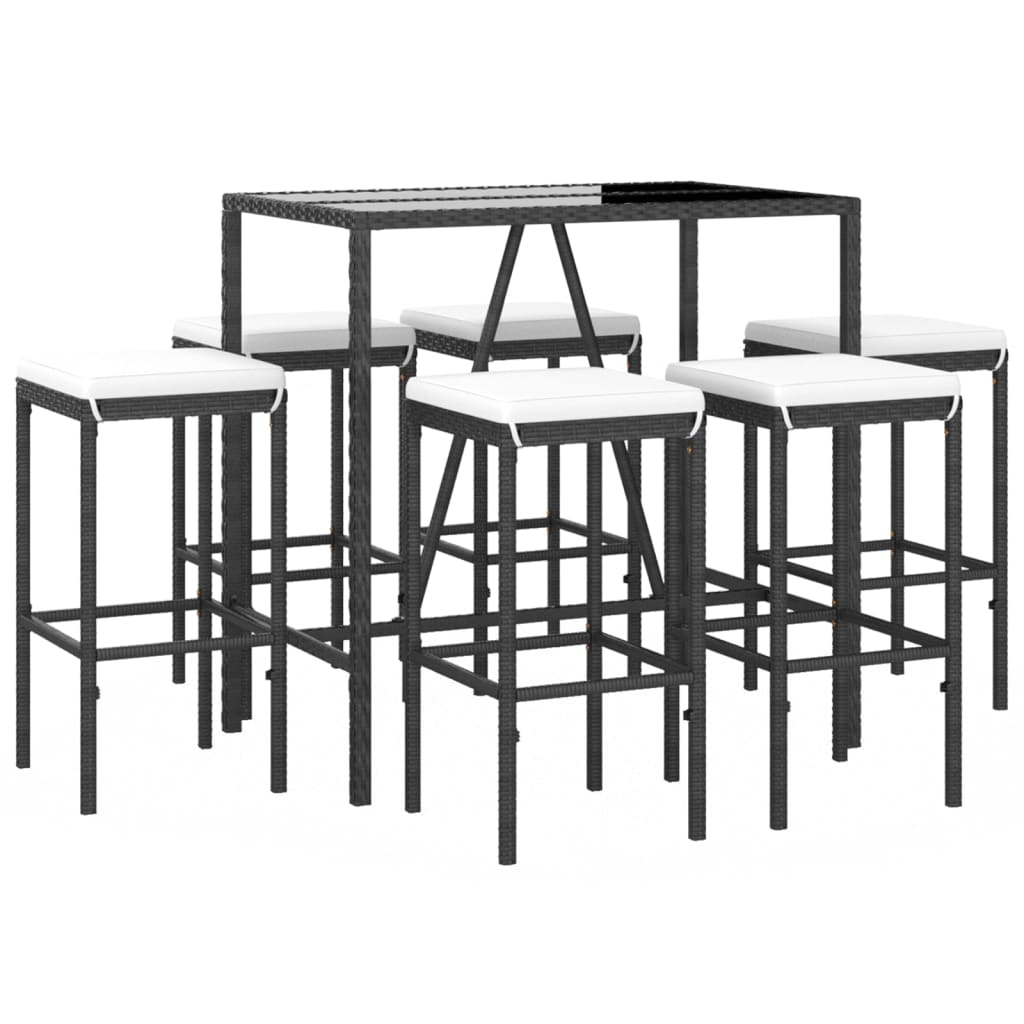 7 Piece Garden Bar Set With Cushions Poly Rattan