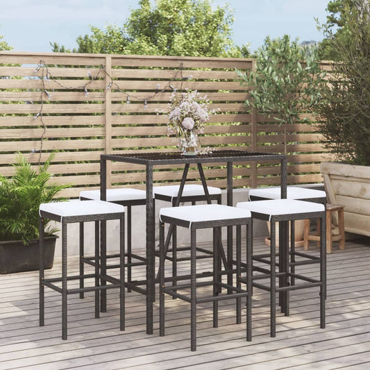 7 Piece Garden Bar Set With Cushions Poly Rattan
