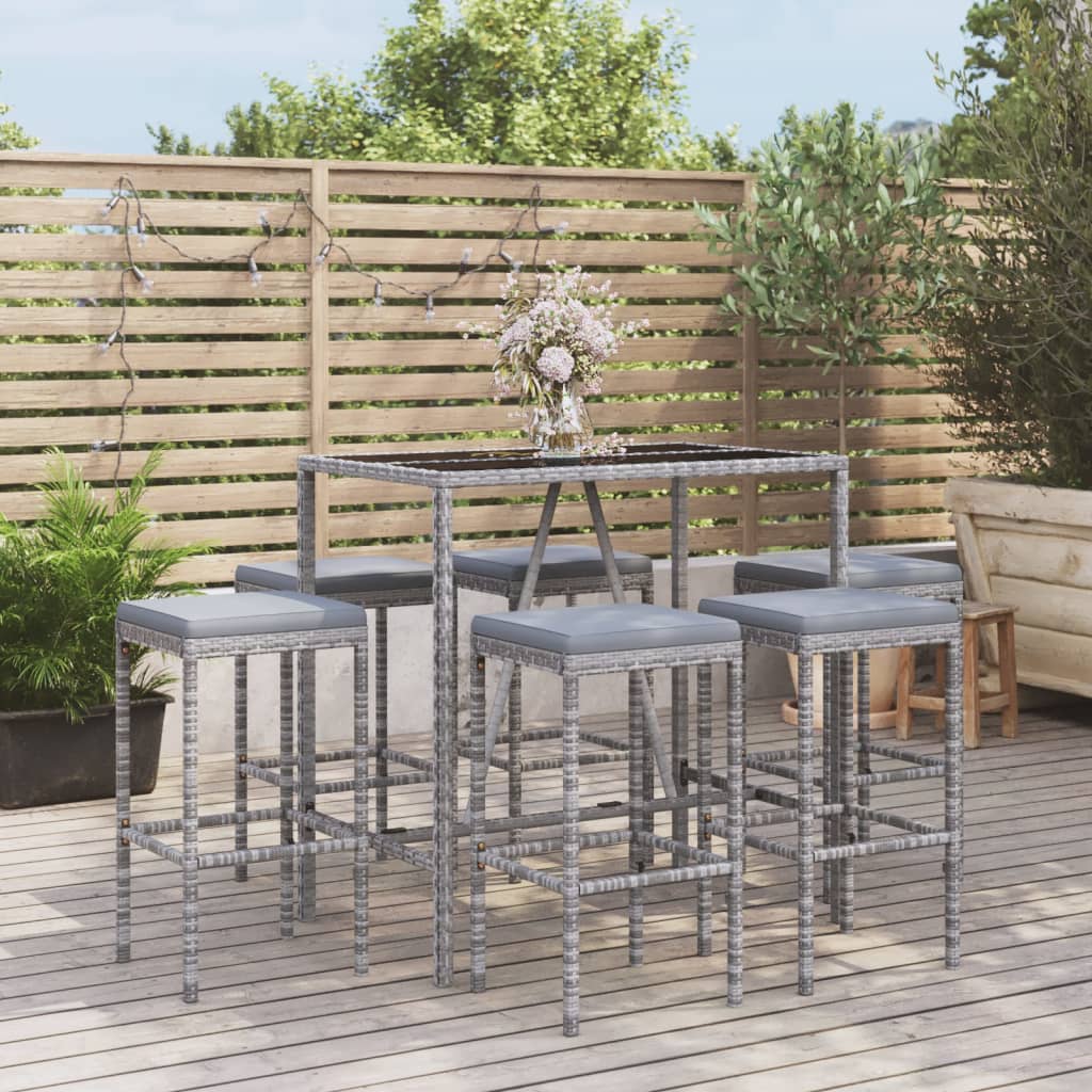 7 Piece Garden Bar Set With Cushions Poly Rattan