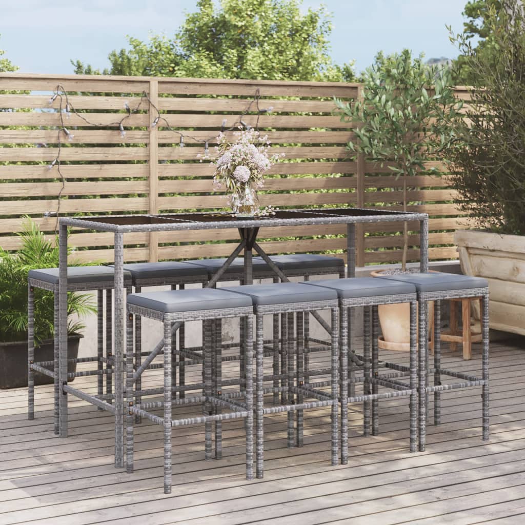 7 Piece Garden Bar Set With Cushions Poly Rattan