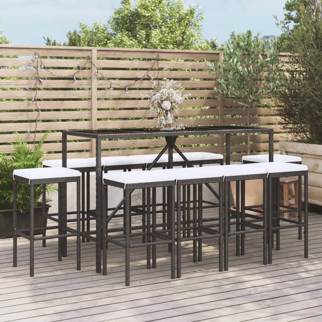 7 Piece Garden Bar Set With Cushions Poly Rattan
