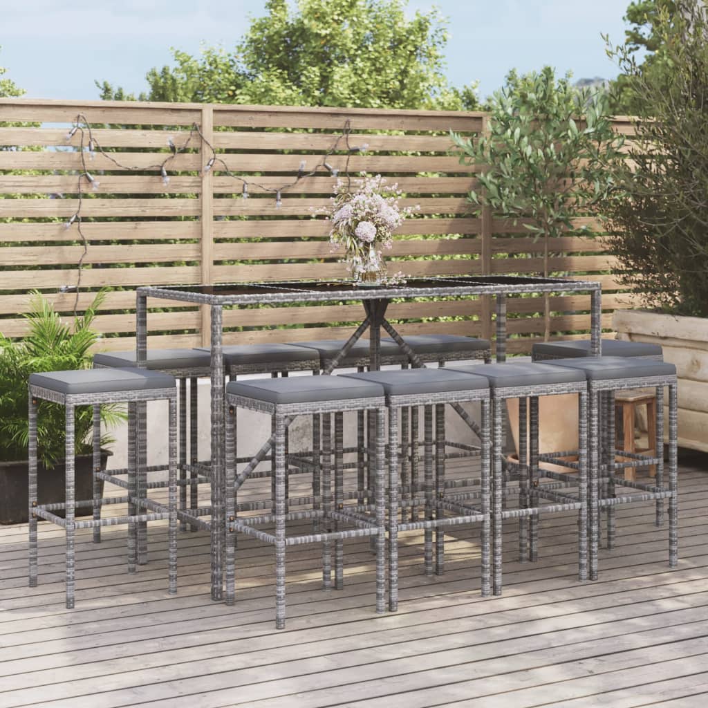 7 Piece Garden Bar Set With Cushions Poly Rattan