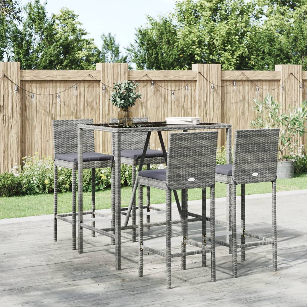 9 Piece Outdoor Bar Set With Cushions Poly Rattan