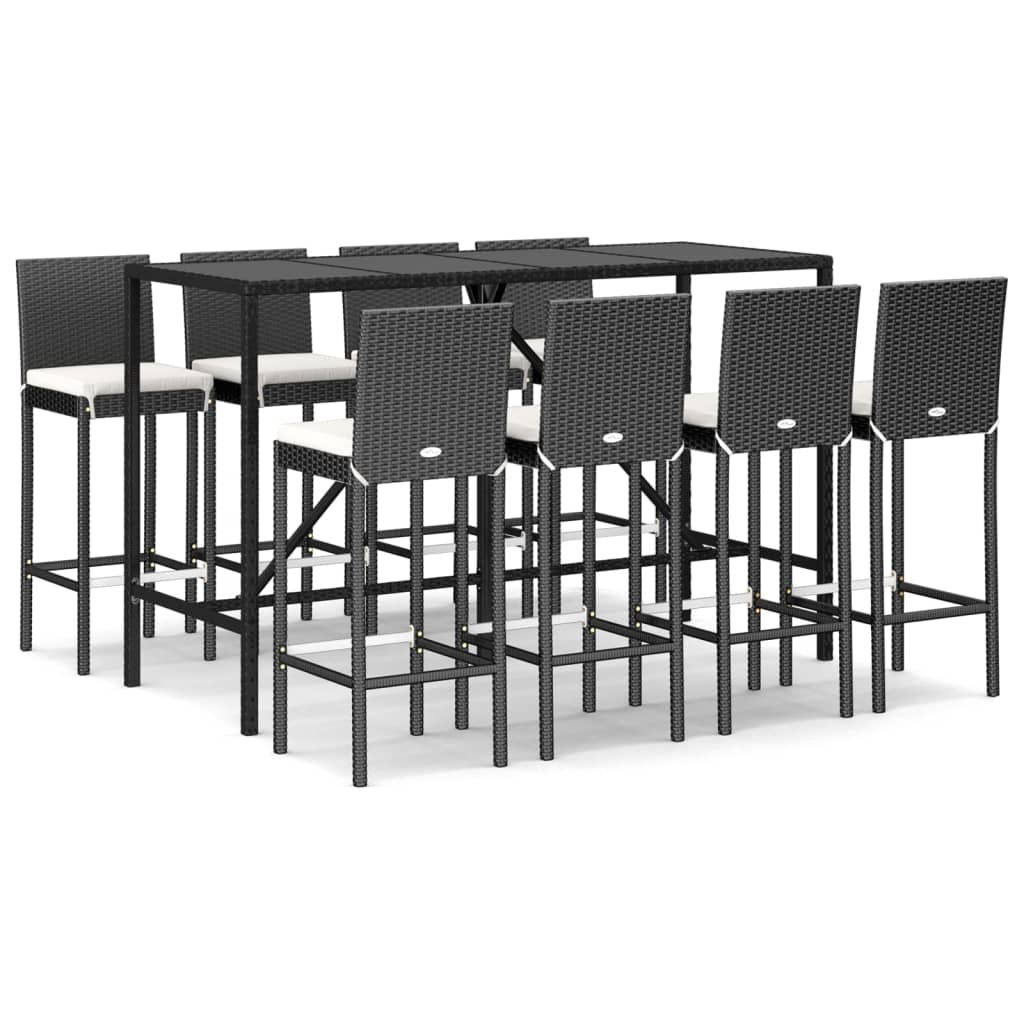 9 Piece Outdoor Bar Set With Cushions Poly Rattan