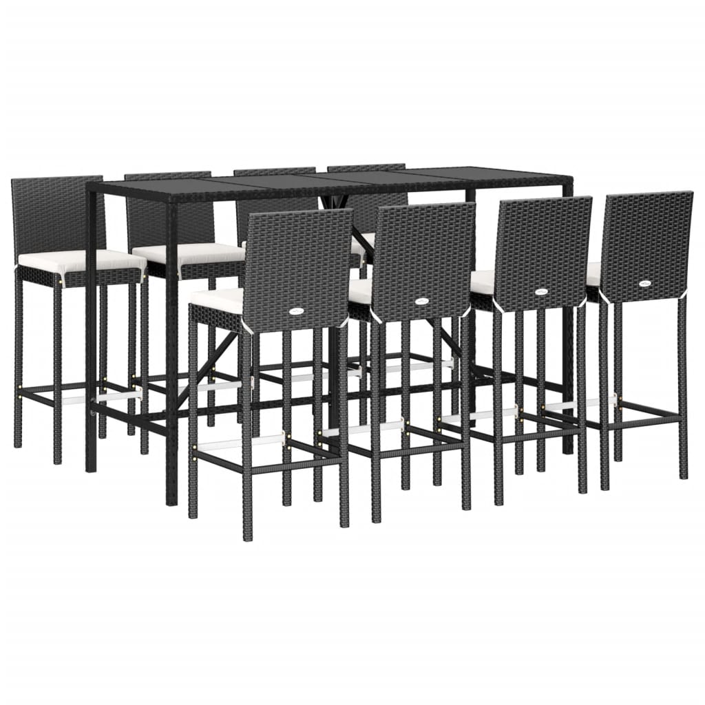 9 Piece Outdoor Bar Set With Cushions Poly Rattan